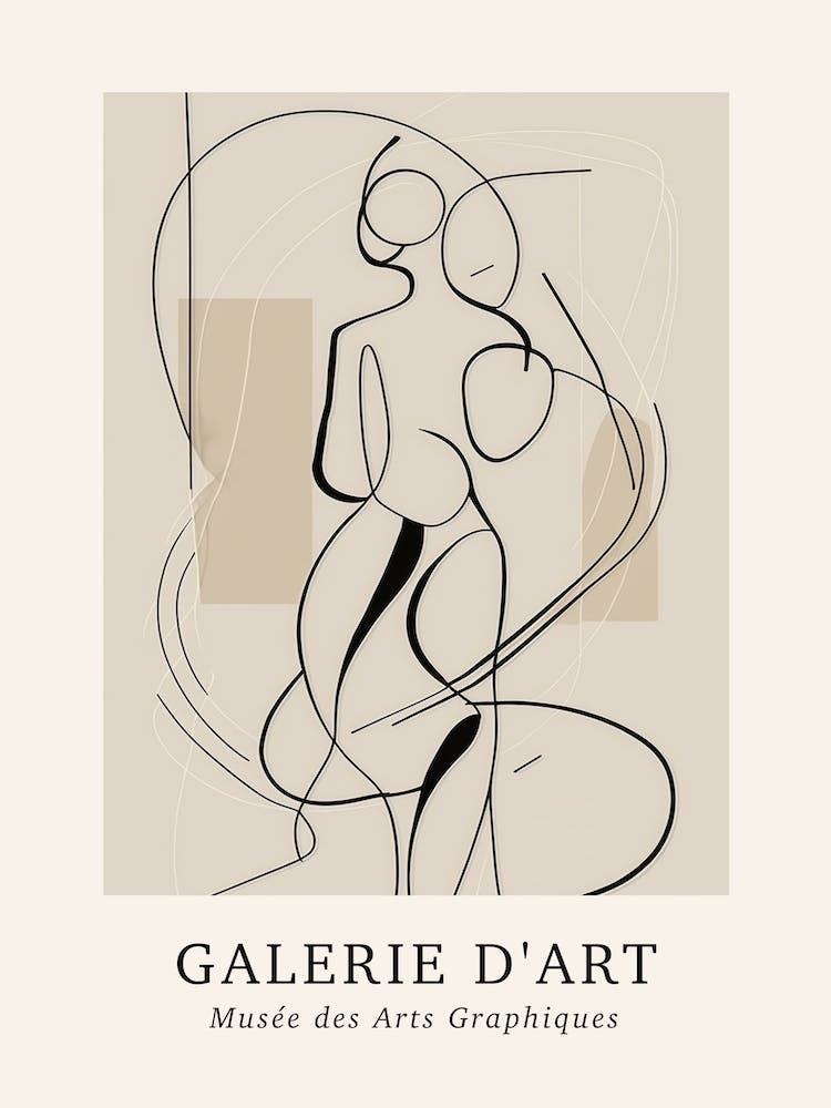 Galerie D'Art Abstract Line Art Figure Neutrals 3