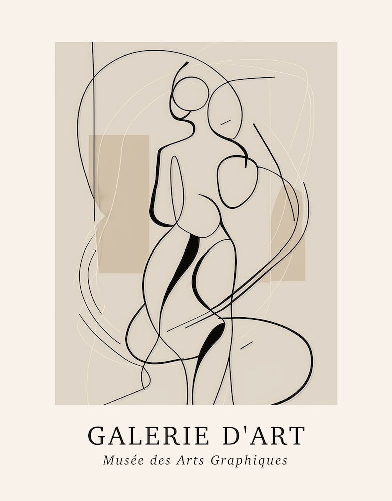Galerie D'Art Abstract Line Art Figure Neutrals 3