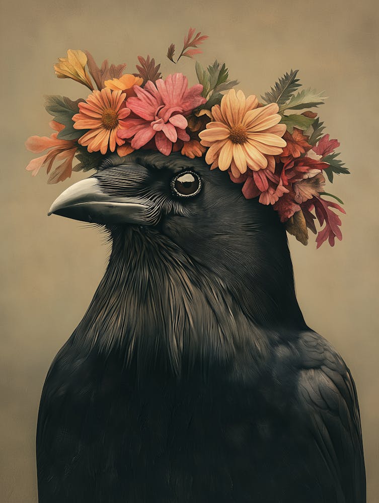 Black Crow With A Flower Crown