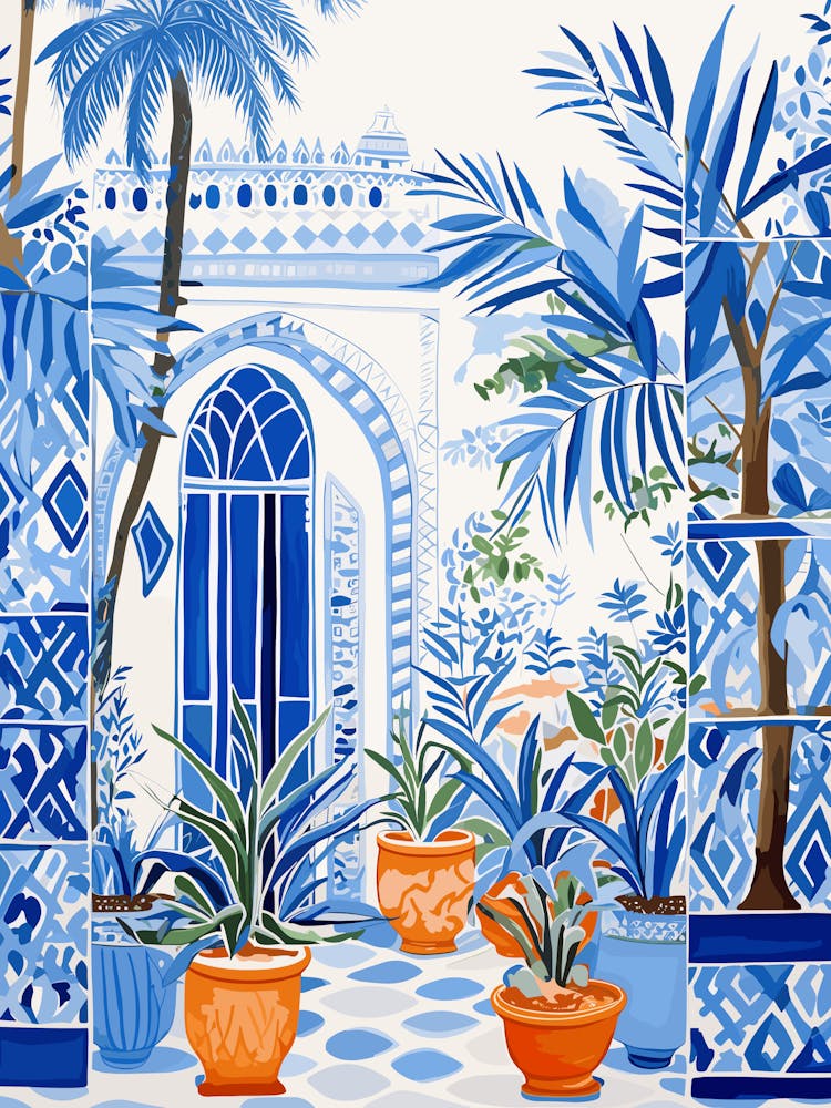 Jardin Majorelle Morocco Modern Blue Illustration 3