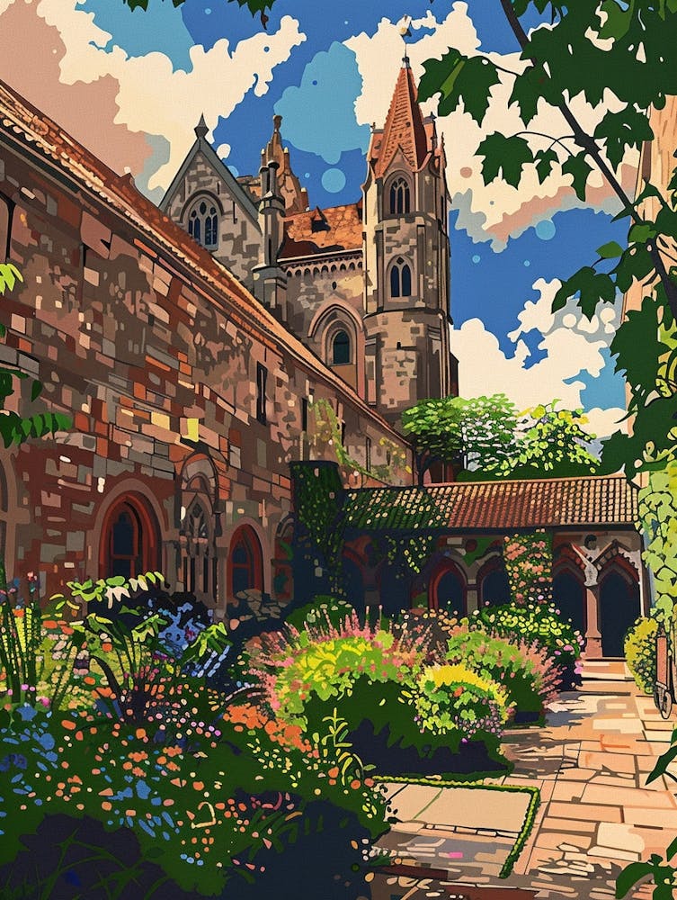 The Cloisters New York Colourful Silkscreen Illustration 4
