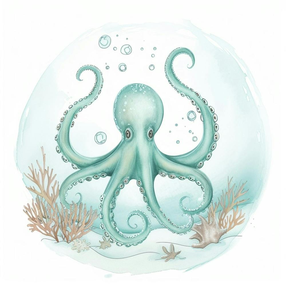 Storybook Style Octopus With Seaweed 2