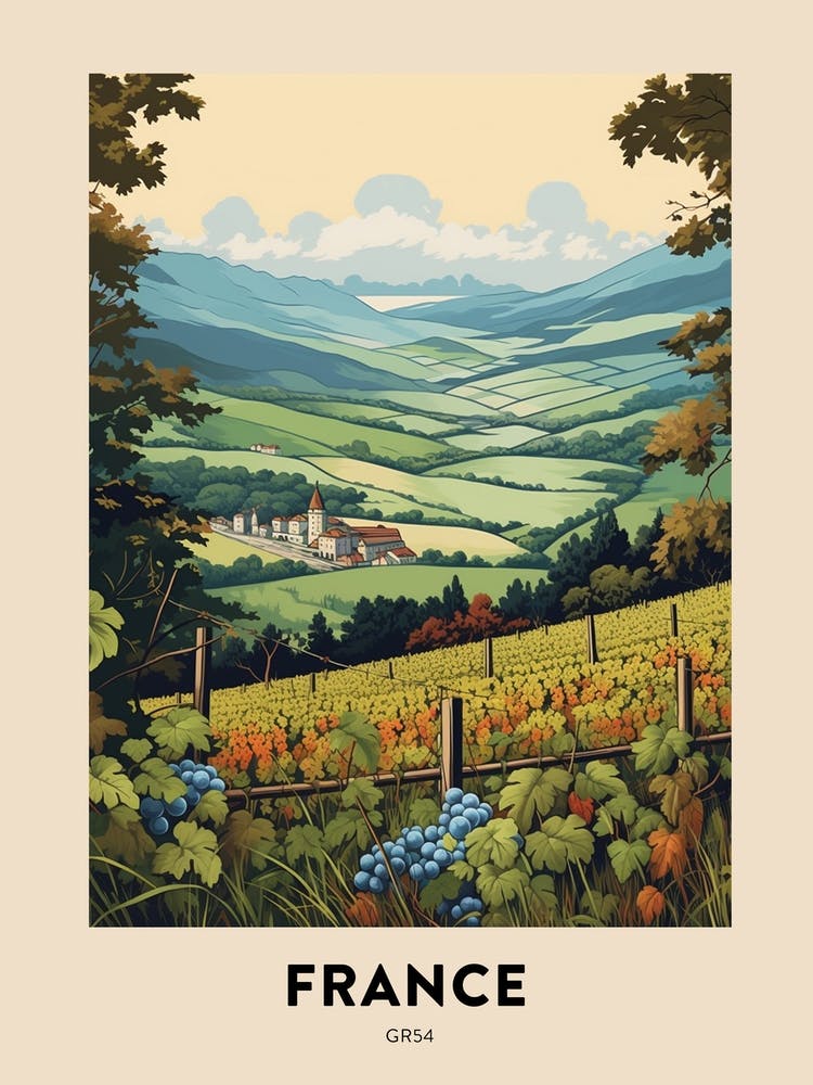 Gr54 France Affiche de voyage de randonnée vintage