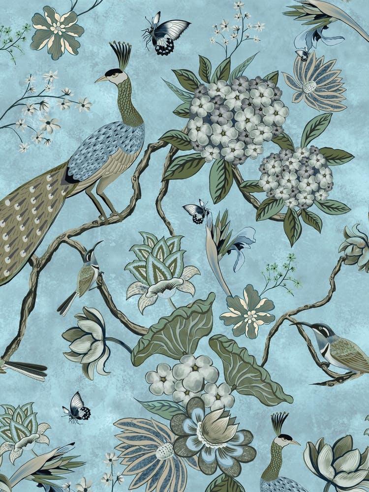 Chinoiserie Peacock Pale Blue