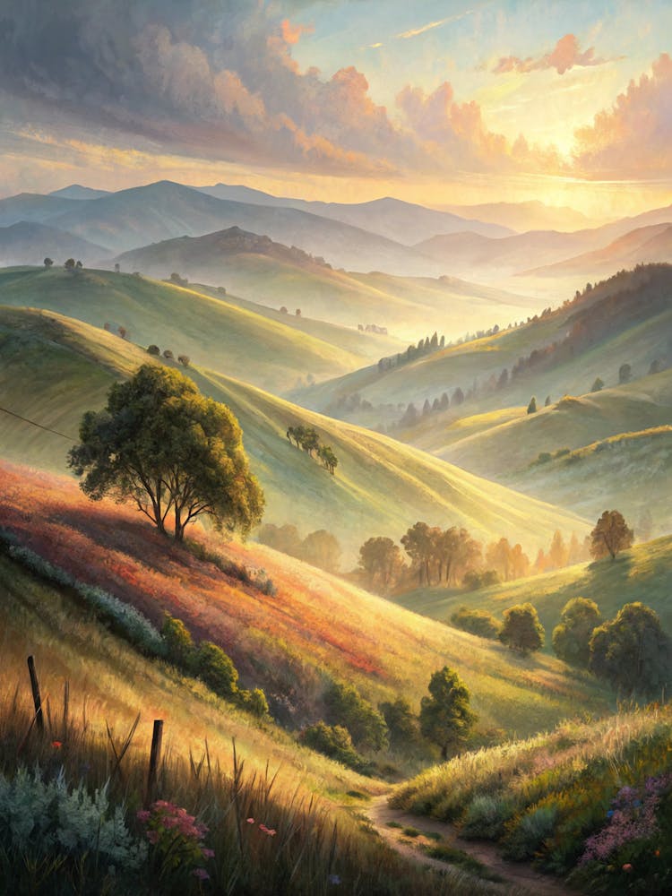 Oil Painting Style Soft Focus Hill Layers
