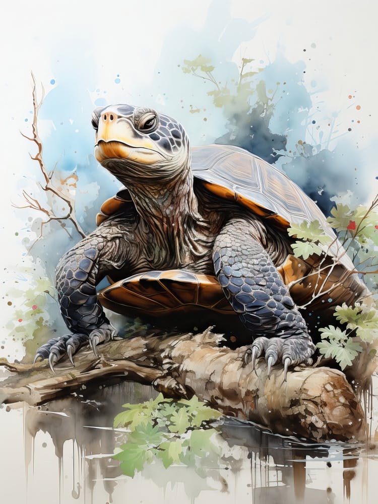 Sea Turtle, Japanese Brush Painting, Ukiyo E, Minimal 2