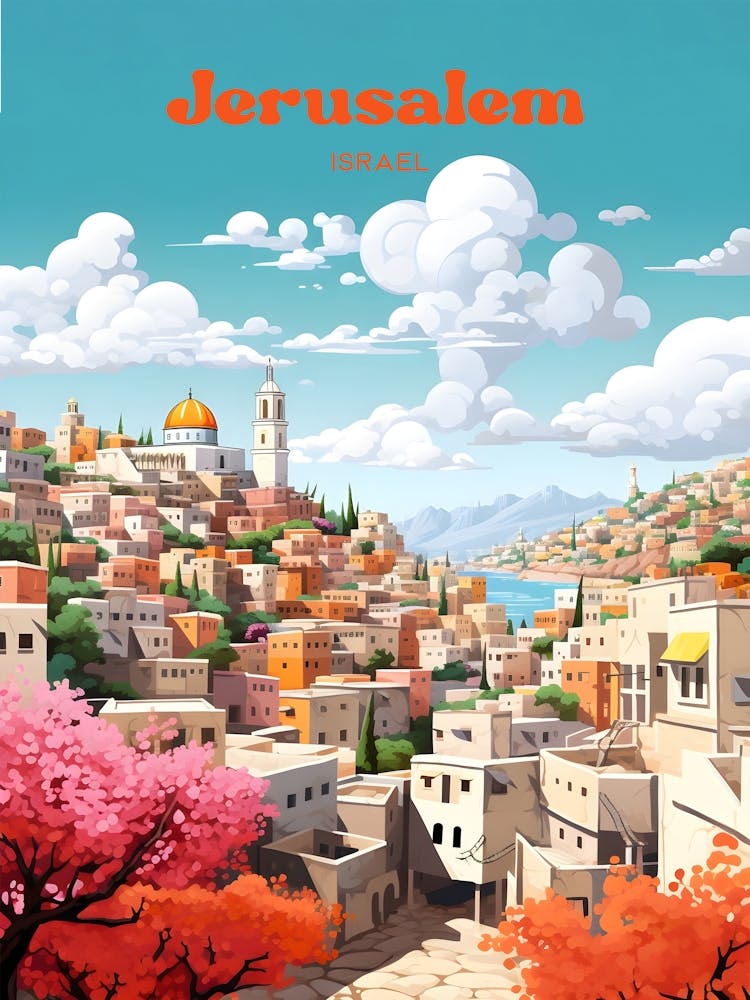 Illustration d'Art de Voyage Paysage Urbain de Jérusalem Israël