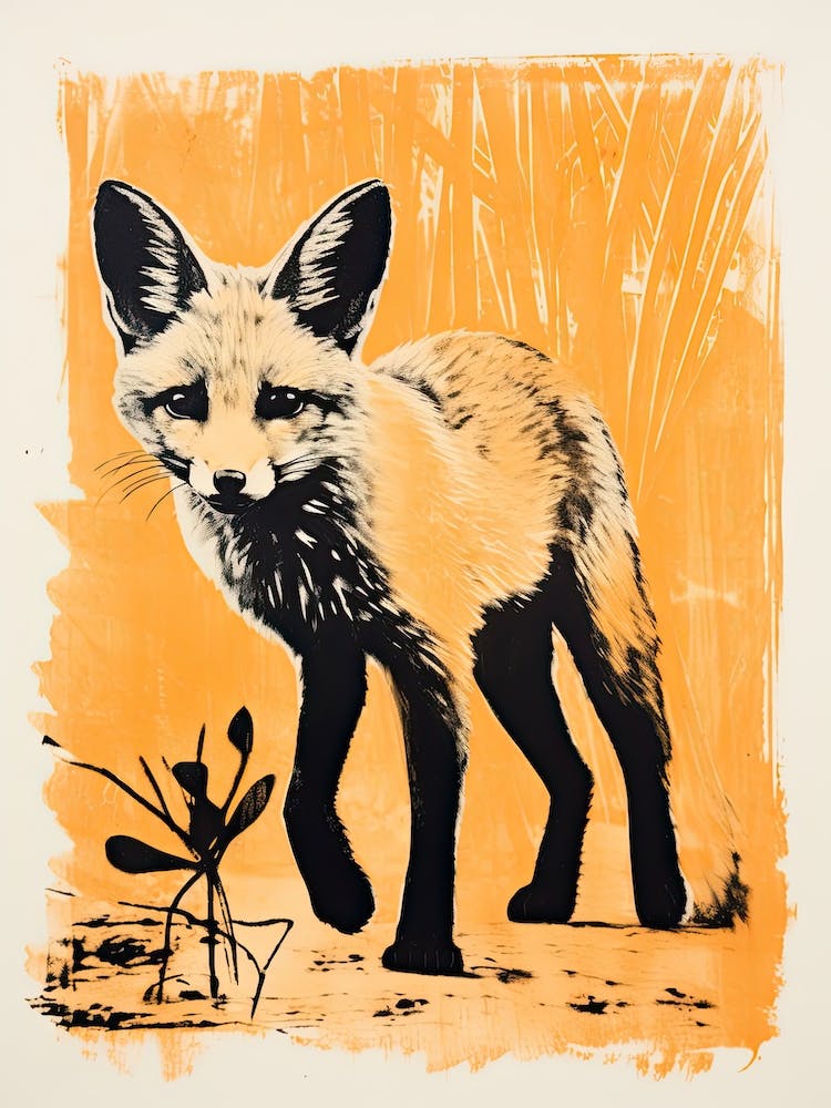 Fennec Fox, Woodblock Animal Drawing 4