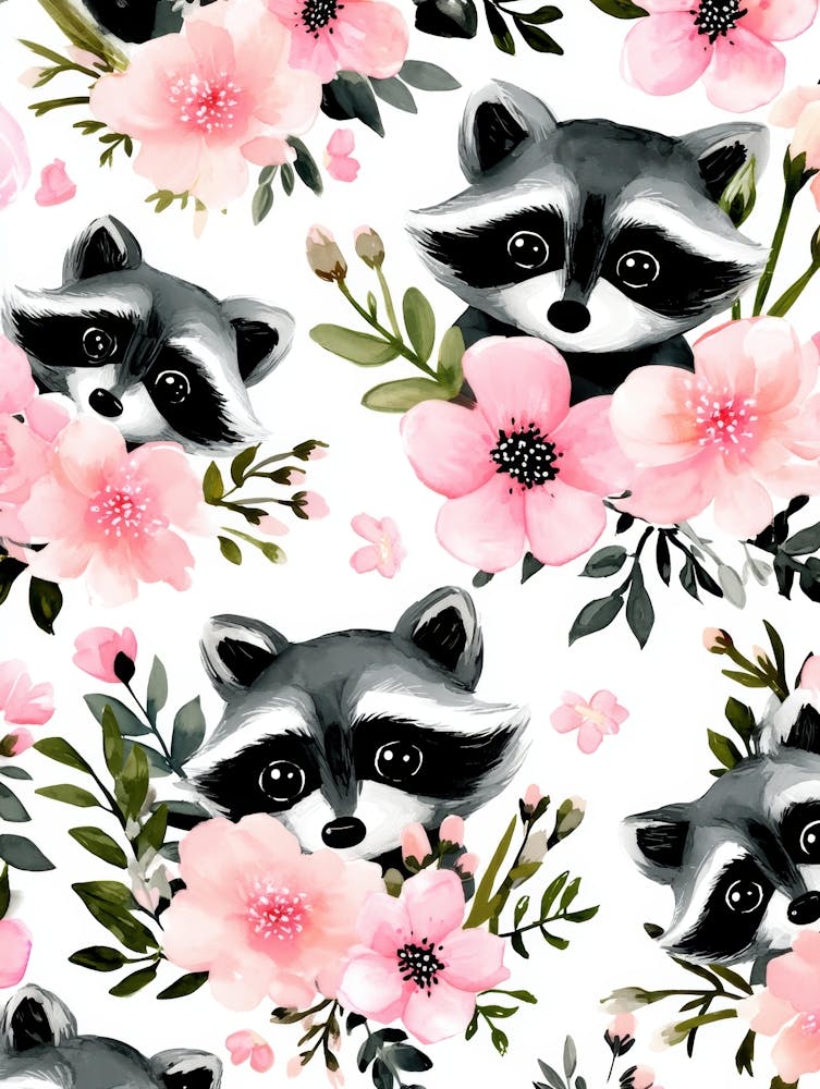 Raccoons And Flowers