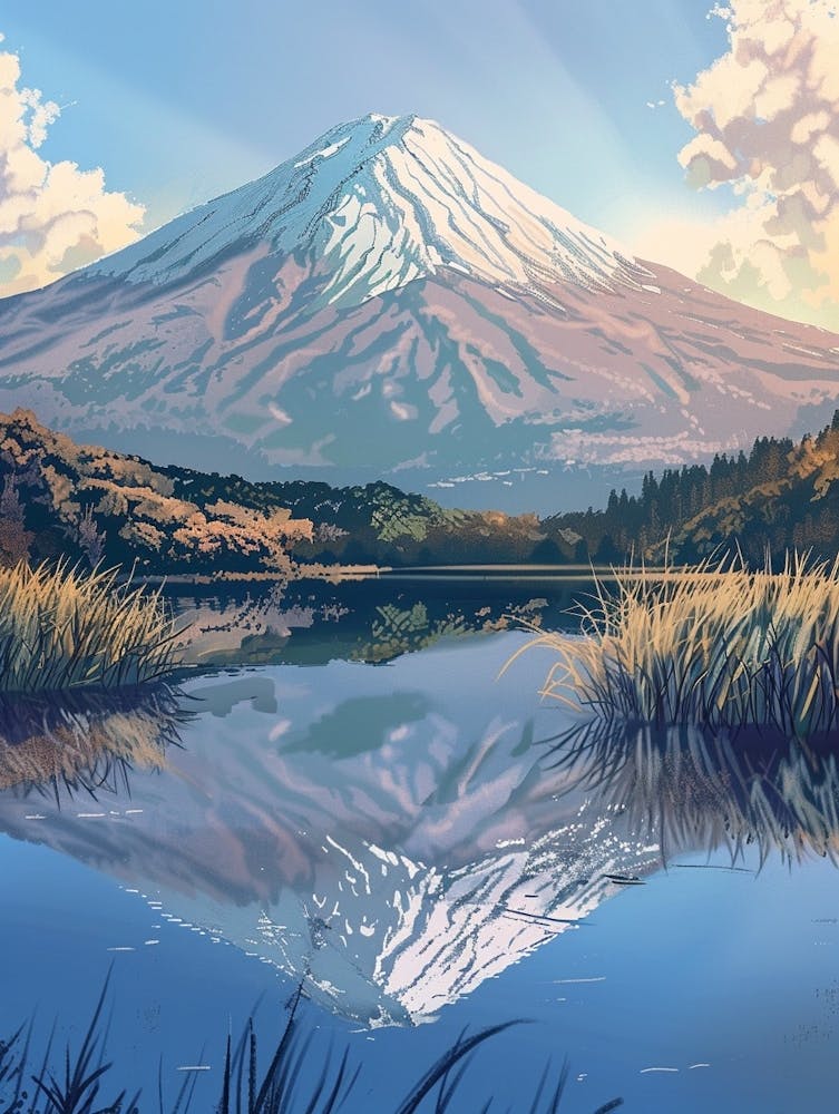 Mount Fuji Japan 7 Retro Illustration