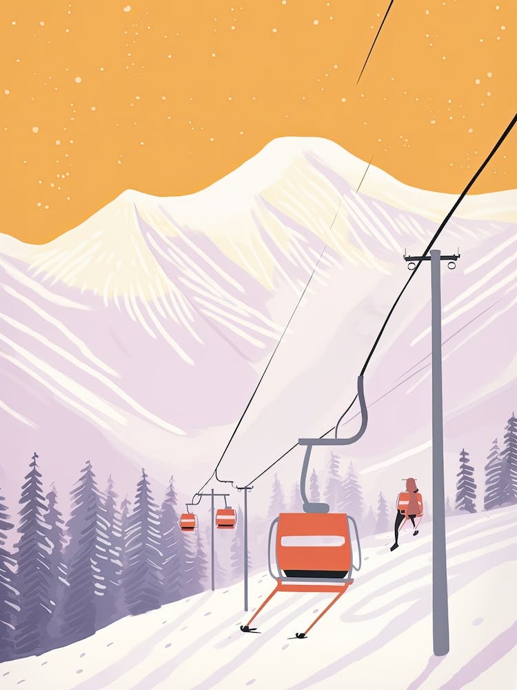 Lake Louise Ski Resort   Alberta, Canada, Ski Resort Pastel Colours Illustration 2