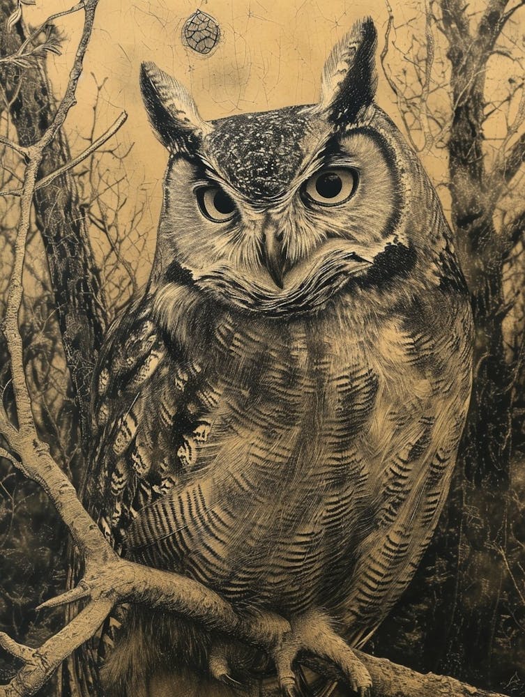 Collared Scops Owl Relief Illustration 1