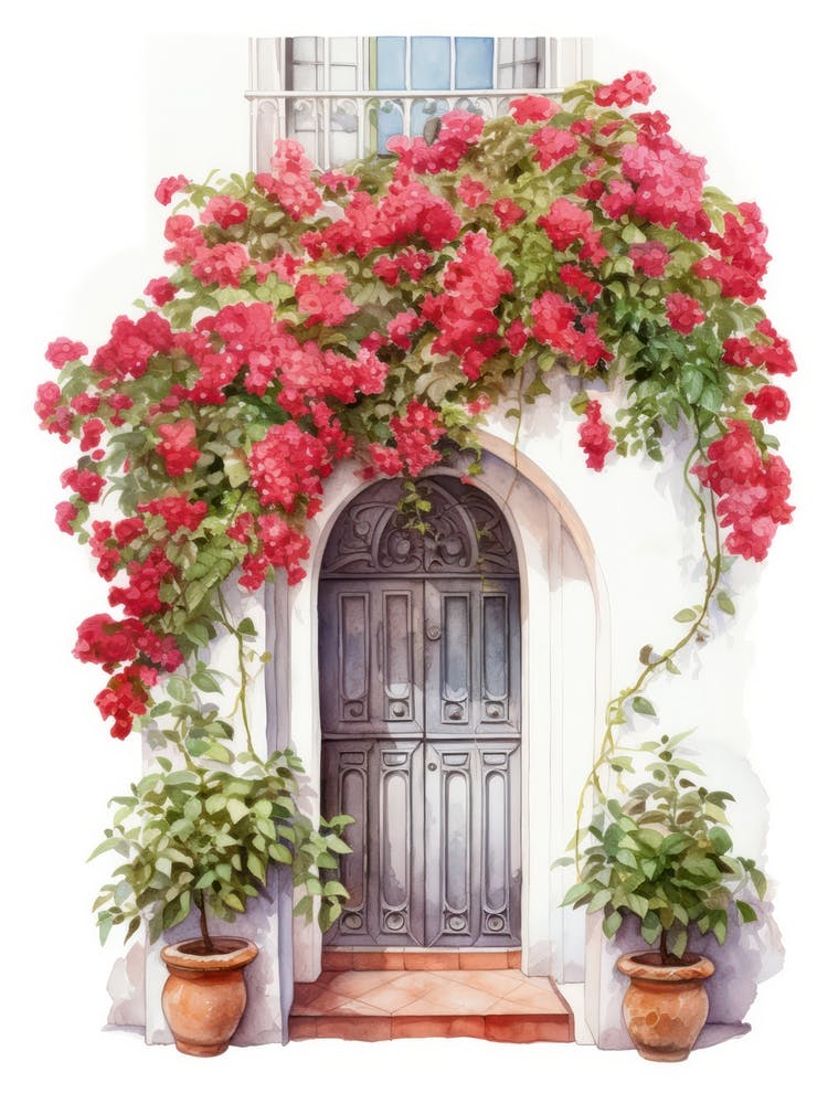 Valencia, Spain   Mediterranean Doors Watercolour Painting 1