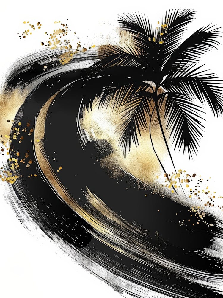 Black And Gold Palm Tree Canvas Print
