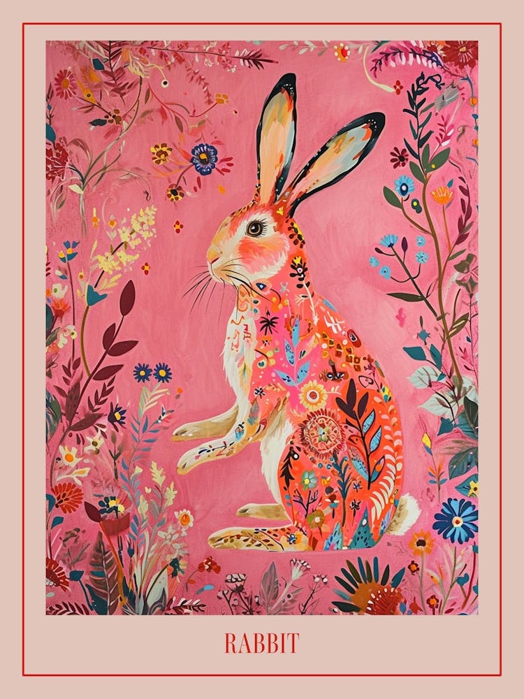 Floral Animal Painting Rabbit 1 Poster