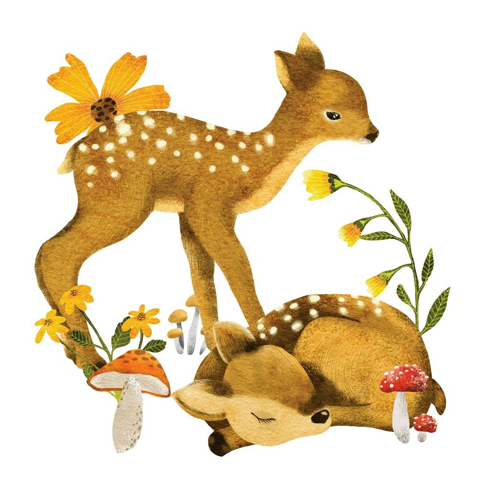 Woodland baby deer and flowers