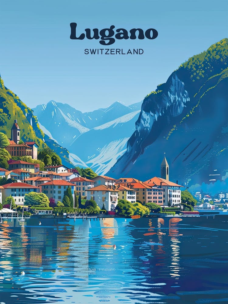 Lugano Switzerland Lakeview Digital Travel Art