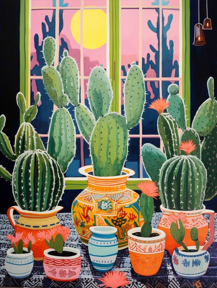 Cactus Painting Maximalist Still Life Moon Cactus 2
