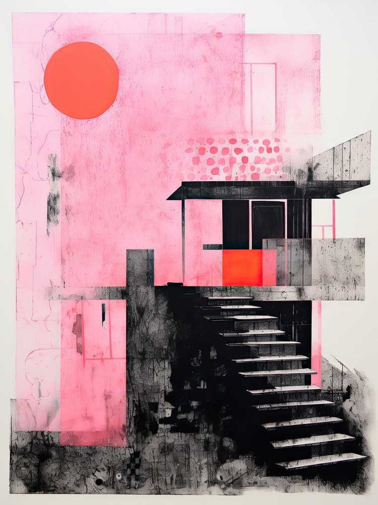 A House In Kyoto, Abstract Risograph Style 4