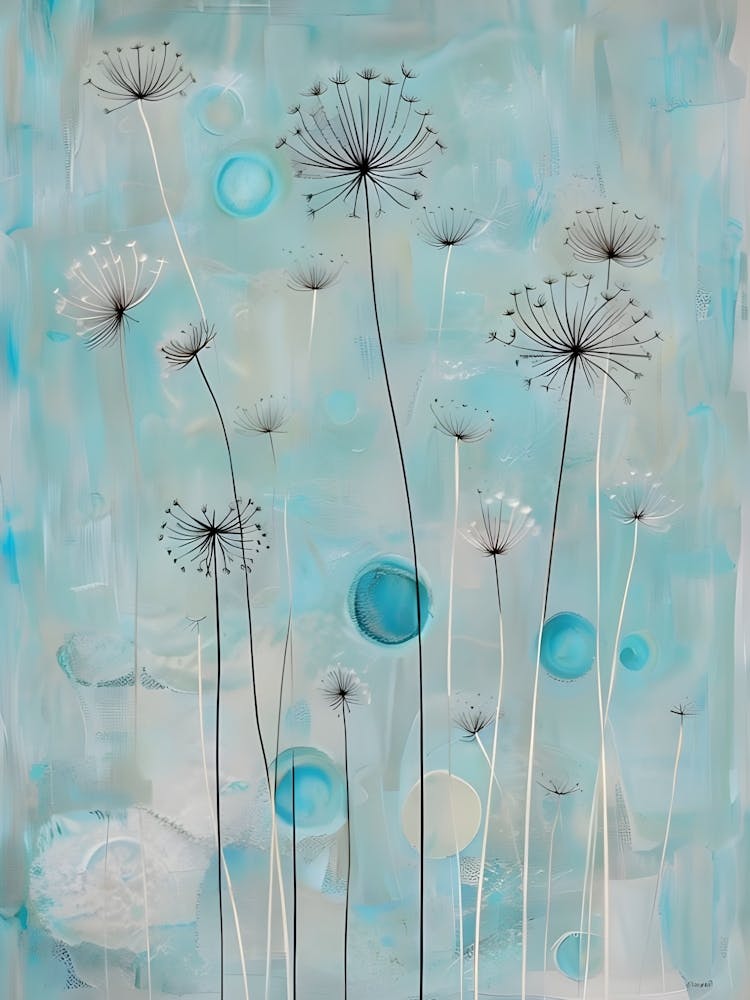 Nature's Ballet: Dandelion Seeds Dancing in a Soft Blue Light 1