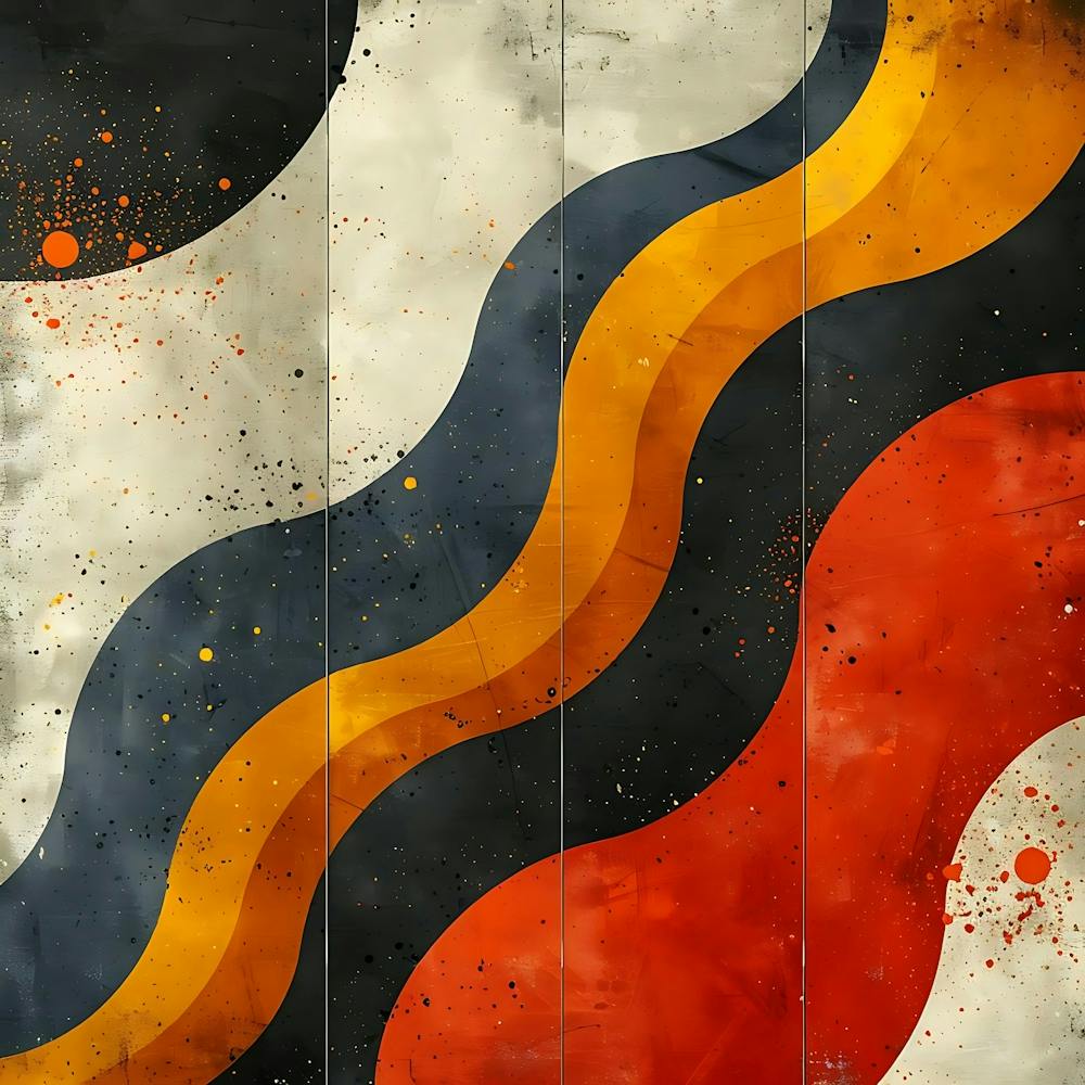 Abstract Art With Wavy Lines In Orange Black And Red On A Textured Background