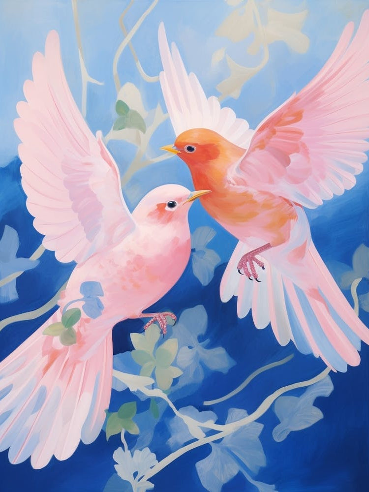 Pink Ethereal Bird Painting Eastern Bluebird 3