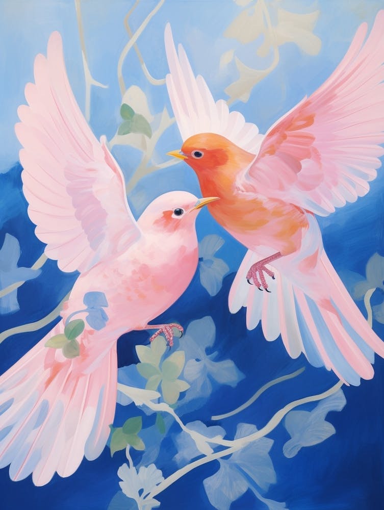 Pink Ethereal Bird Painting Eastern Bluebird 3
