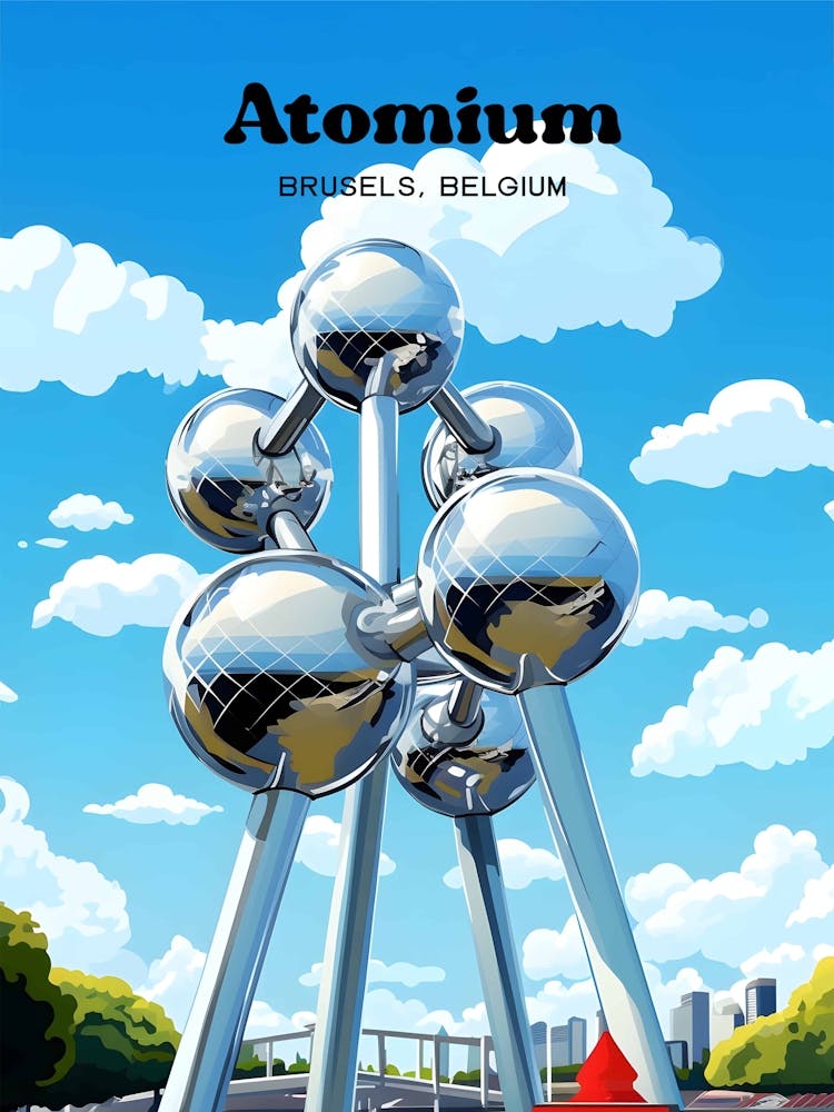 Atomium Illustration Artwork Brussels Travel Decor Belgium Souvenir