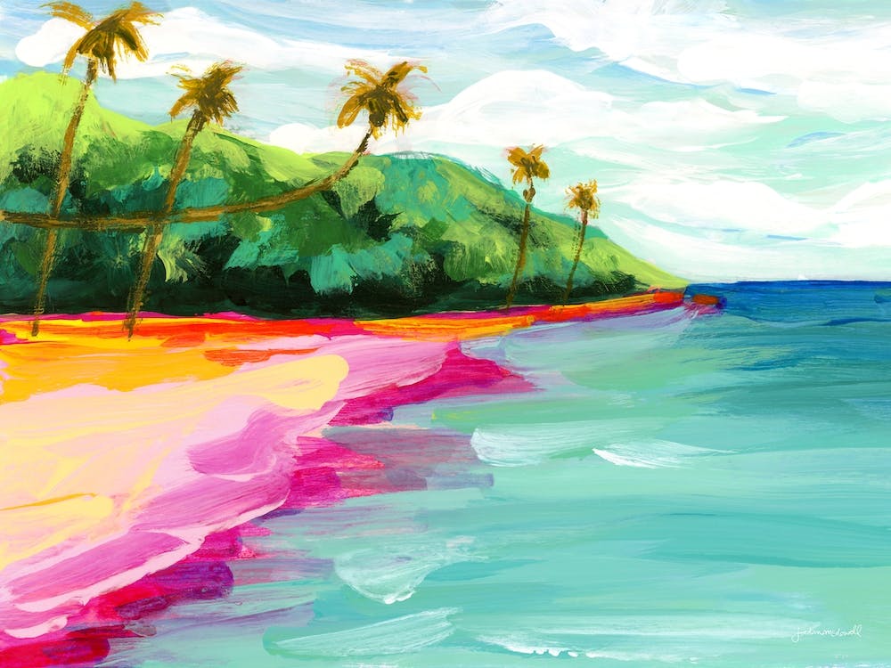 Colorful Tropical Beach And Palm Trees Landscape