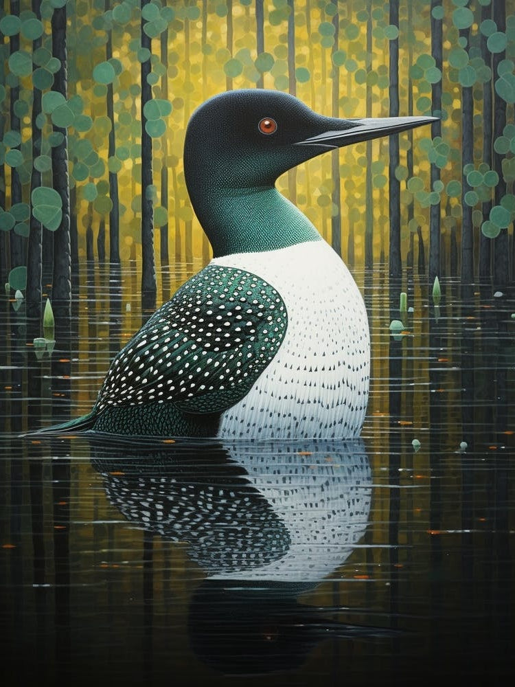 Ohara Koson Inspired Bird Painting Common Loon 4