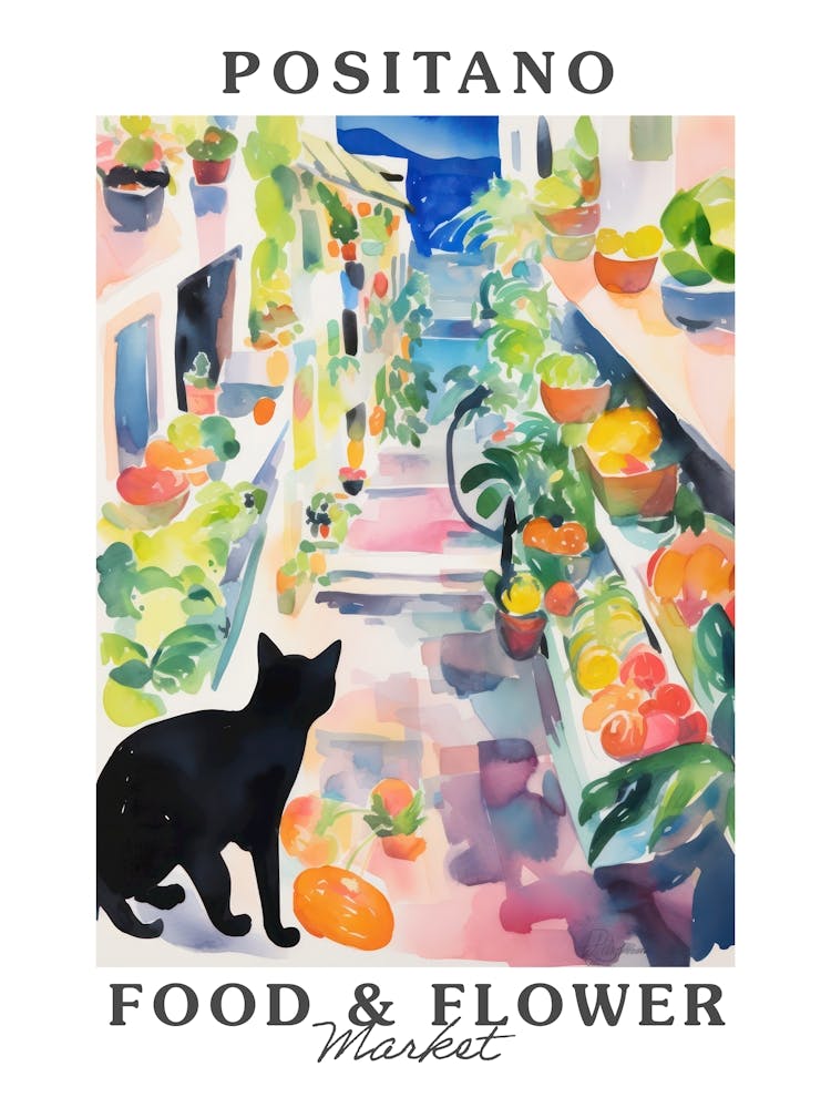 Food Market With Cats In Positano 1 Poster