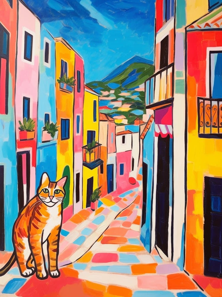 Painting Of A Cat In Palma De Mallorca Spain 4