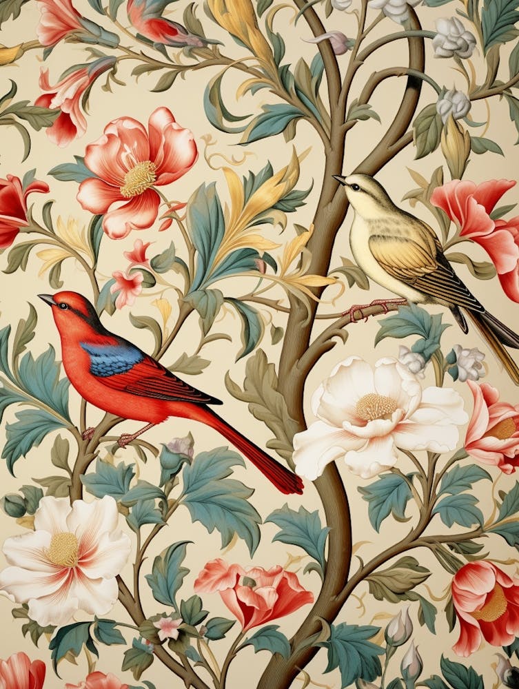 Wallpaper With Birds And Flowers