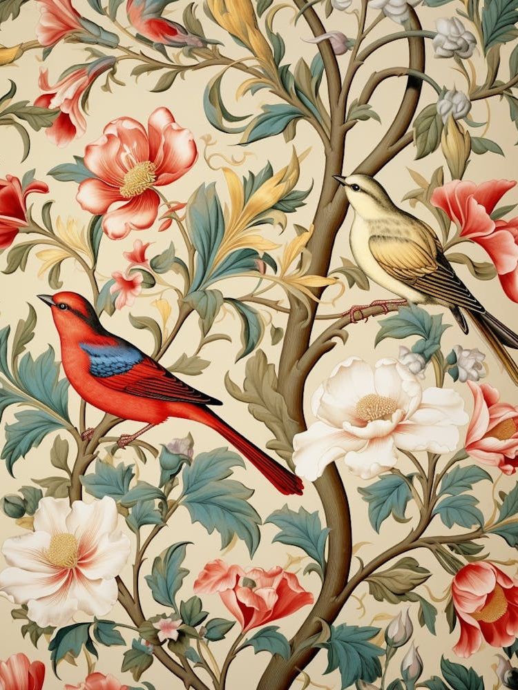Wallpaper With Birds And Flowers