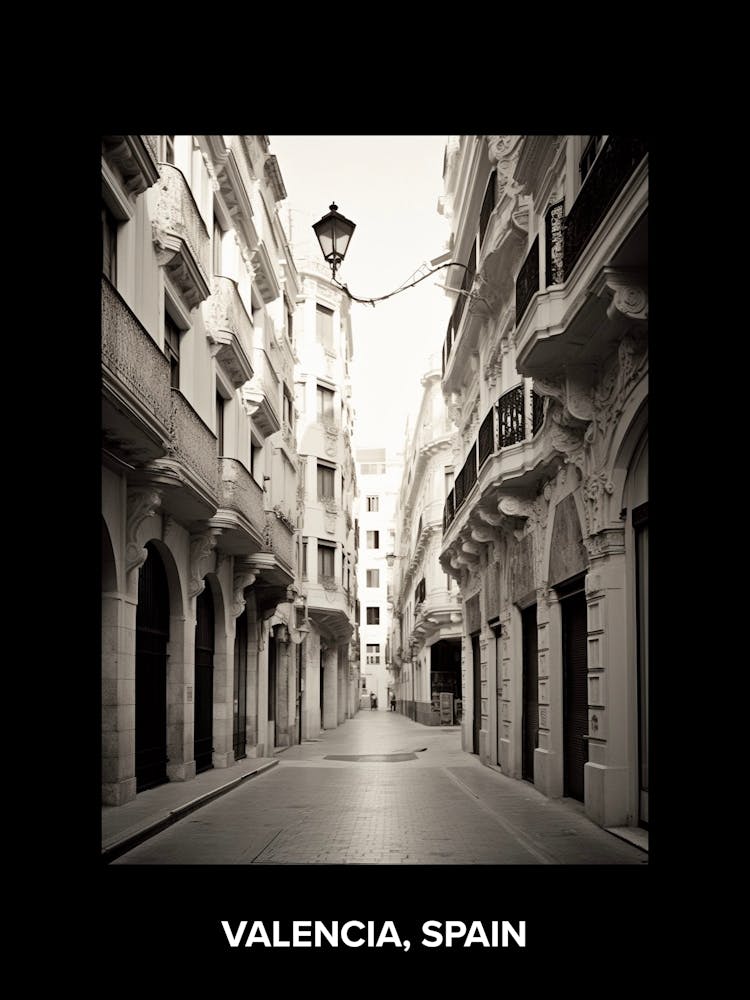 Poster Of Valencia, Spain, Mediterranean Black And White Photography Analogue 4