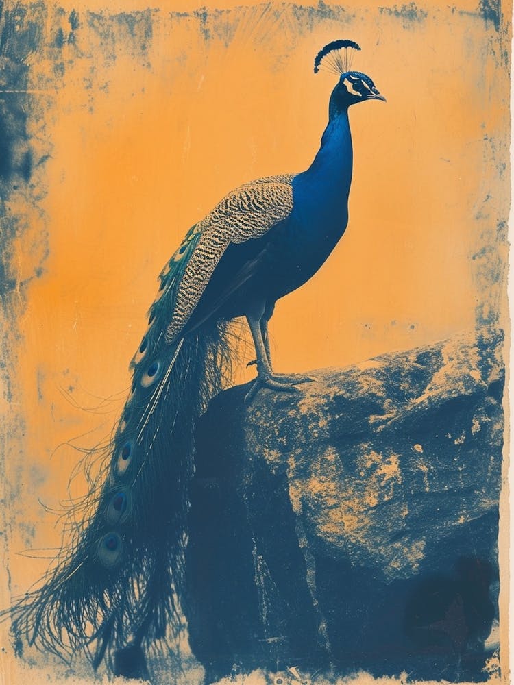 Orange & Blue Peacock On A Rock 4