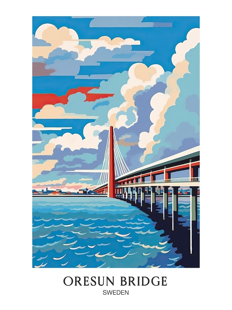 Oresun Bridge, Sweden Colourful 1 Travel Poster