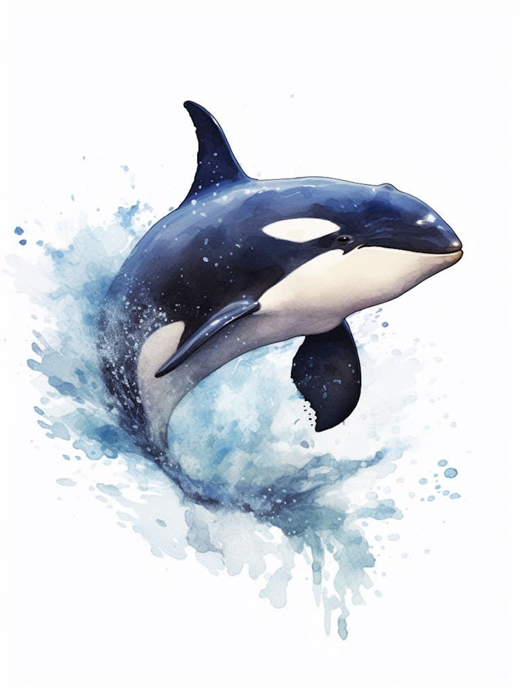 Blue Watercolour Painting Style Of Orca Whale  3