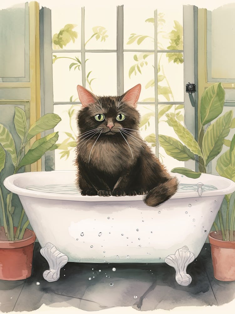 Black Cat In Bathtub Botanical Bathroom 8