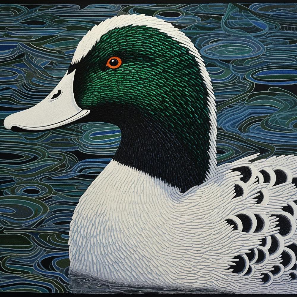 Ohara Koson Inspired Bird Painting Mallard Duck 1 Square