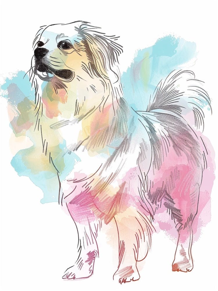 Pastel Tibetan Spaniel Dog Pastel Line Illustration  3