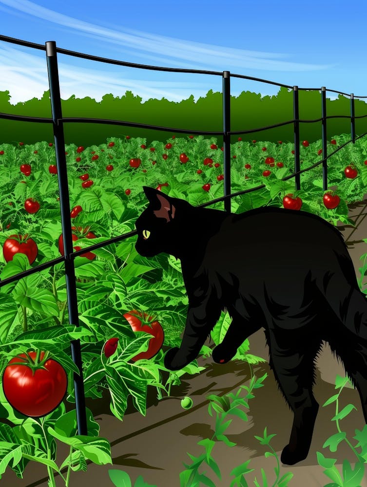 Black Cat In Tomato Field