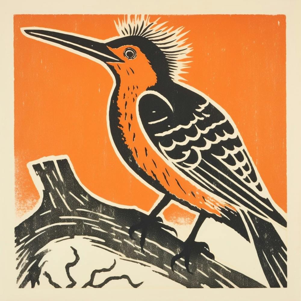 Retro Bird Lithograph Hoopoe 2