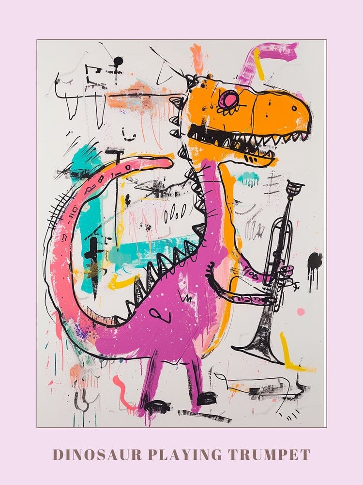 Abstract Dinosaur Scribble Playing The Trumpet 1 Poster