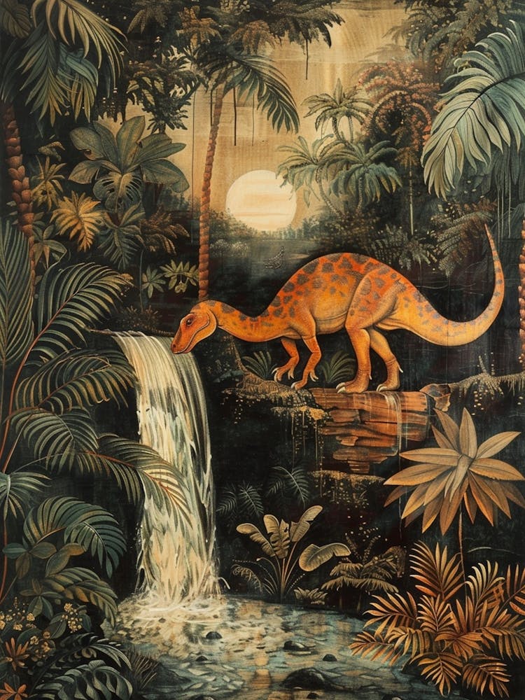 Dinosaur By A Waterfall Painting 4