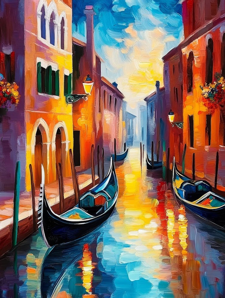 Venedig Kanäle und Häuser, Buntes Spachtelmesser 1