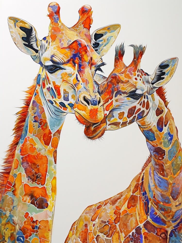 Geometrisch Bunt Giraffe & Kalb 1