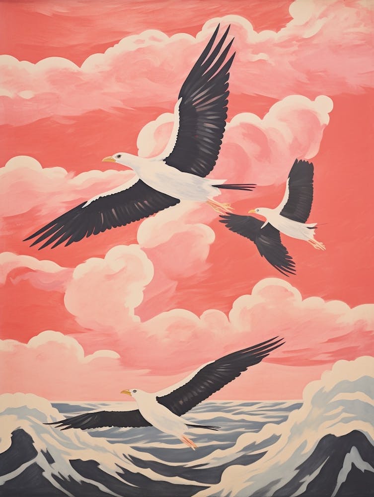 Vintage Japanisch Inspiriertes Vogel-Kunstdruck Albatros 4