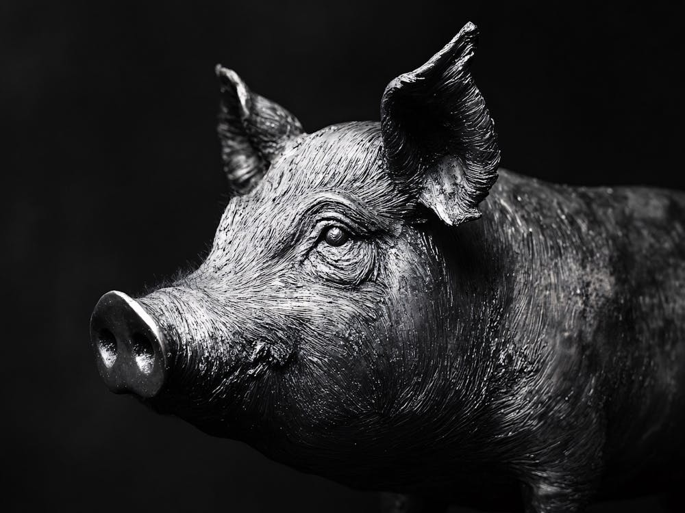 Pig In Black And White