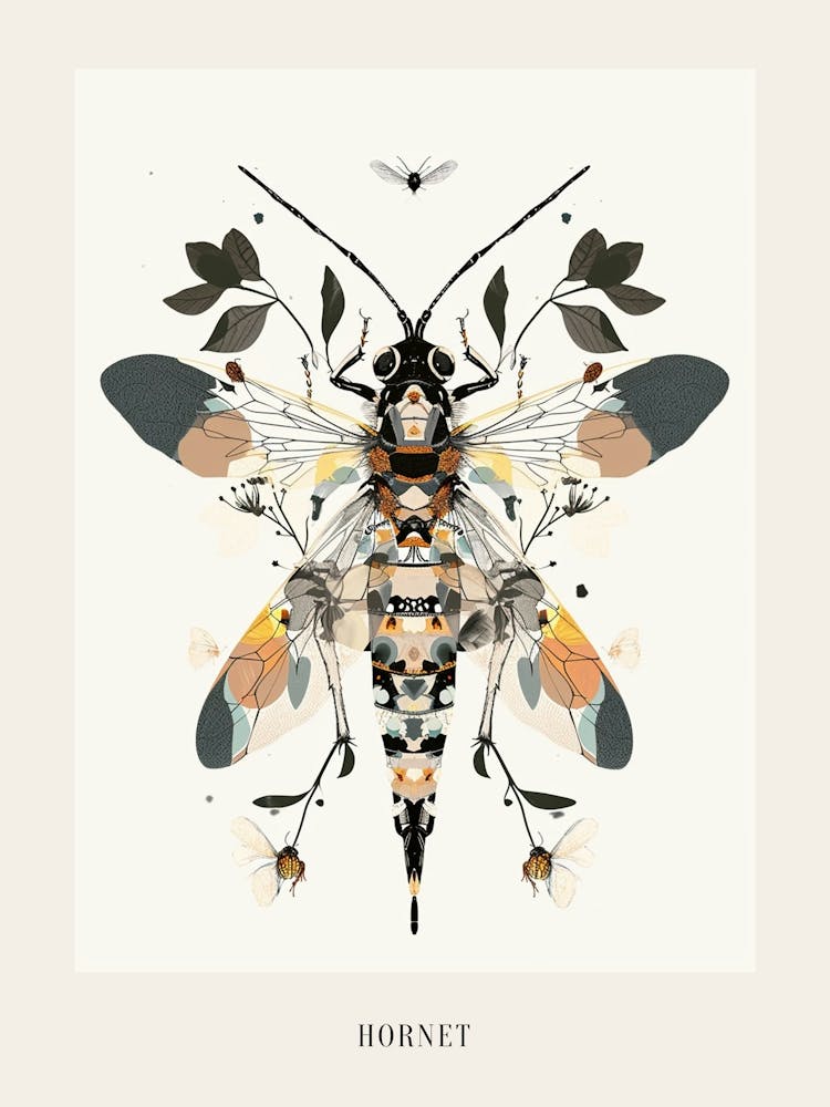 Colourful Insect Illustration Hornet 3 Poster